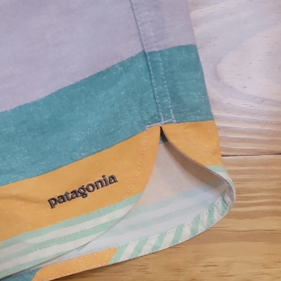 Patagonia Women's Striped Athletic Shorts - Orange, Blue, Green - Picture 3 of 6
